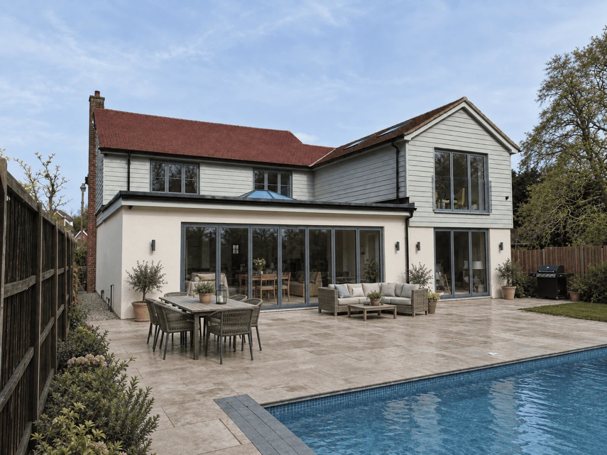 Detached House Extension & Pool Rendering — completed project