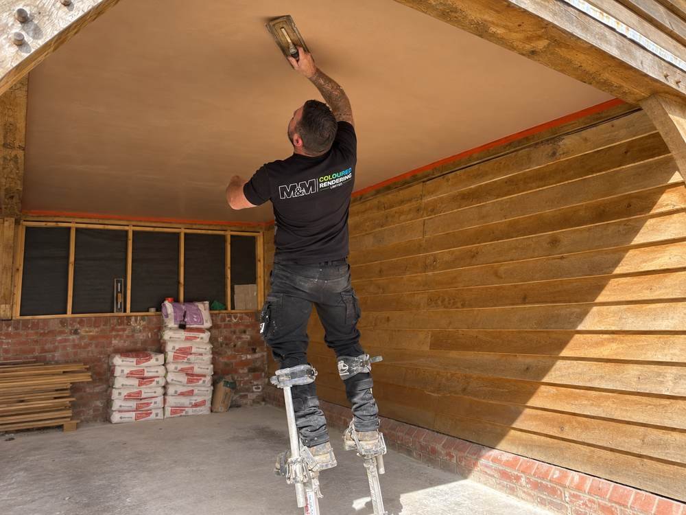 Oak-Framed Extension Ceiling Plastering — completed project