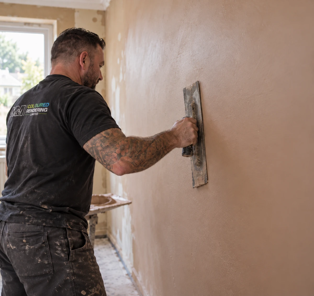 Freshly skimmed plaster wall ready for painting
